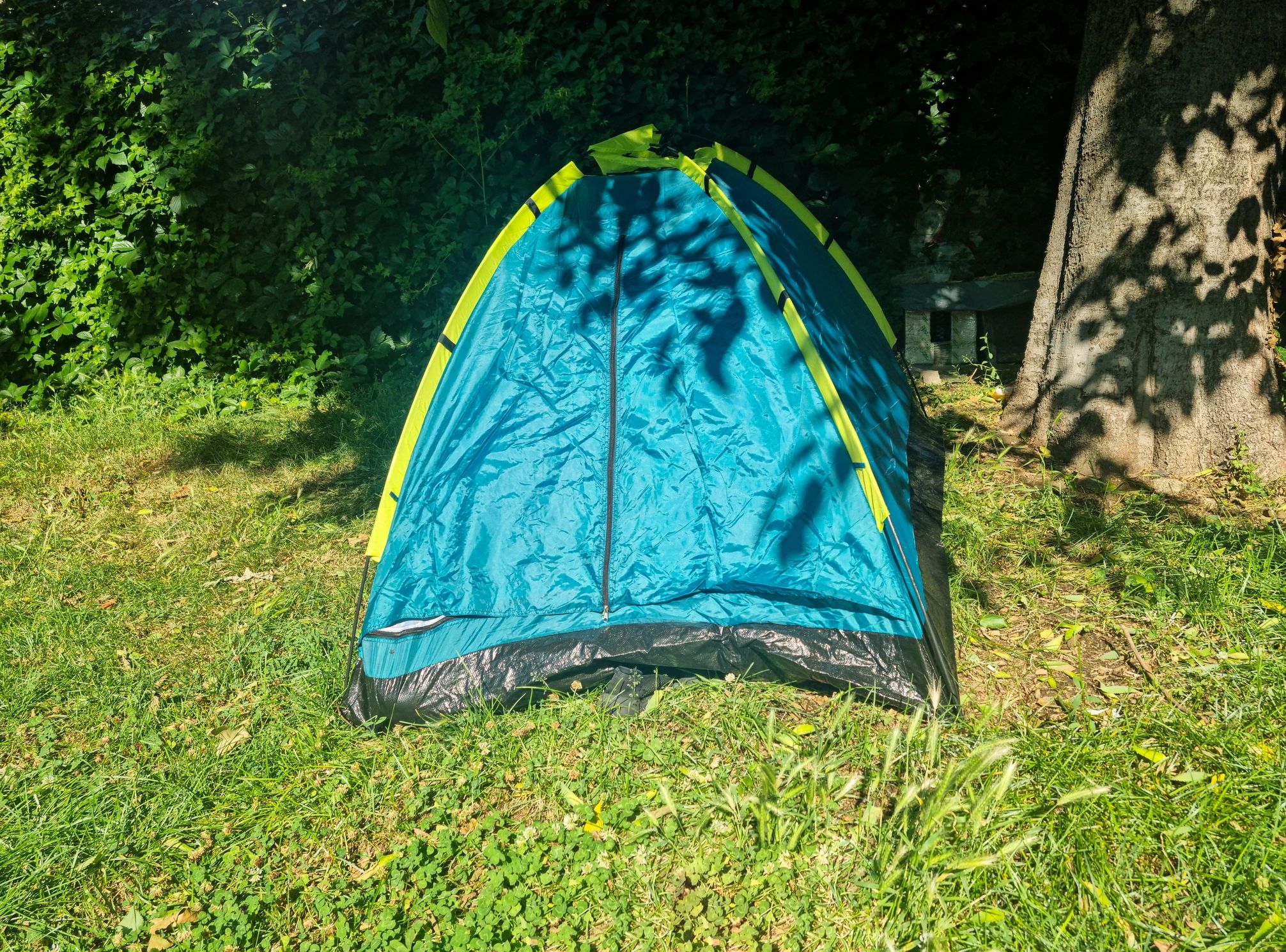 Canvas tents outdoors among trees
